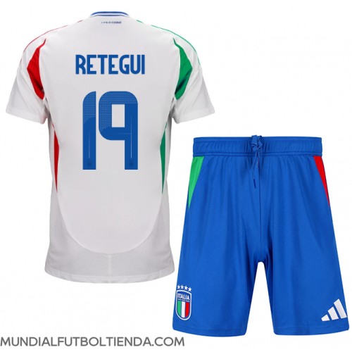 Camiseta Italia Mateo Retegui #19 Segunda Equipación Replica Eurocopa 2024 para niños mangas cortas (+ Pantalones cortos)